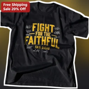 Fight For The Faithful Tee Christian Athlete Vintage Distressed Graphic Shirt available at our Los Angeles warehouse
