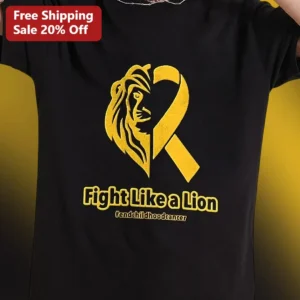Fight Like a Lion Childhood Cancer Awareness Tee Yellow Ribbon Support Gift for Survivors available at our Los Angeles warehouse