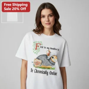 First in My Bloodline to Be Chronically Online Tee, Medieval Rabbit Knight Meme Shirt, Funny History available at our Los Angeles warehouse