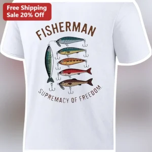 Fisherman Supremacy Of Freedom Vintage Fishing Lures Tee available at our Los Angeles warehouse