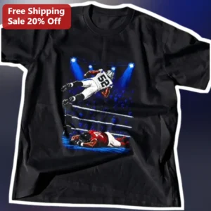 Football Jumping Player Graphic Tee American Football Action Art Shirt for Men Women available at our Los Angeles warehouse