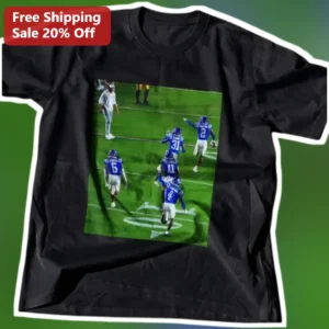 Football Players Celebrating Photo Tee American Football Fan Gift Black Graphic Shirt available at our Los Angeles warehouse