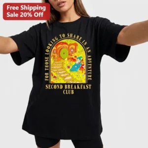 For Those Looking to Share in an Adventure Second Breakfast Club Tee, Hobbit House Fantasy Adventure available at our Los Angeles warehouse