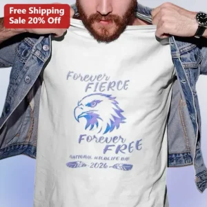 Forever Fierce Forever Free National Wildlife Day Tee Eagle Graphic Shirt available at our Los Angeles warehouse