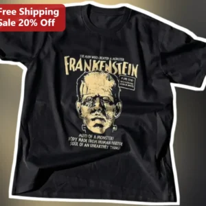 Frankenstein Monster Vintage Horror Graphic Tee Classic Universal Monsters Shirt for Halloween available at our Los Angeles warehouse