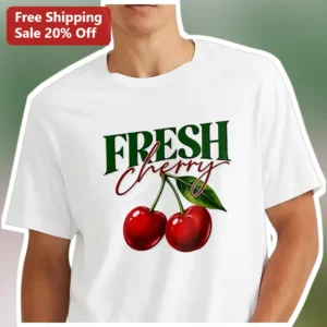 Fresh Cherry Tee Vintage Fruit Graphic Shirt Summer Gift for Men Women available at our Los Angeles warehouse