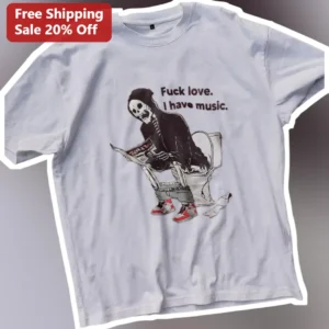 Fuck Love I Have Music Graphic Tee Skeleton Rock And Roll Emo Aesthetic Shirt available at our Los Angeles warehouse
