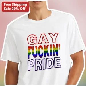Gay Fuckin' Pride Tee Unapologetic Rainbow Typography Shirt for Pride Month available at our Los Angeles warehouse
