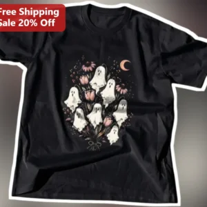 Ghost Flower Bouquet Tee Cute Spooky Halloween Floral Shirt for Women Men available at our Los Angeles warehouse
