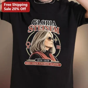 Gloria Steinem Her Voice Changed History Feminist Icon Graphic Tee available at our Los Angeles warehouse