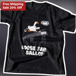 Goose Fair Gallop Tee Funny Running Shirt Cartoon Goose Graphic T-Shirt Gift for Runners available at our Los Angeles warehouse