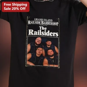 Grand Island Railside Barbershop Presents The Railsiders Vintage Band Merch Tee available at our Los Angeles warehouse