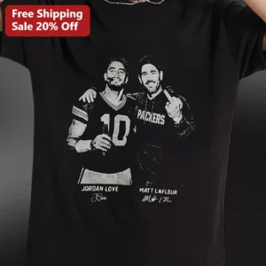 Green Bay Packers Jordan Love Matt LaFleur Signature Distressed Vintage Graphic Tee available at our Los Angeles warehouse