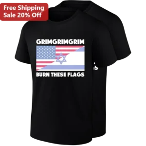 Grimgrimgrim Burn These Flags Tee, USA and Israel Flag Protest Shirt, Anti-War Activist Graphic Tee available at our Los Angeles warehouse