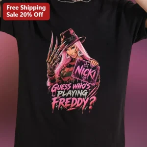 Guess Who's Playing Freddy? Nicki Minaj Freddy Krueger Graphic Tee Halloween Horror Pop Culture Shir available at our Los Angeles warehouse