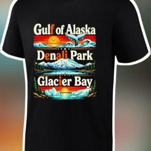 Gulf of Alaska Denali Park Glacier Bay Retro Travel Tee available at our Los Angeles warehouse