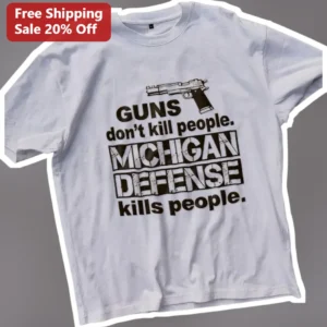Guns Don't Kill People Michigan Defense Graphic Tee available at our Los Angeles warehouse
