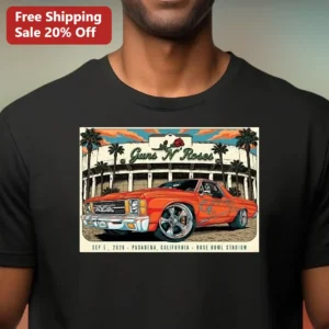 Guns N' Roses Tee Vintage Lowrider Car Rock Band Graphic T-Shirt for Men Women available at our Los Angeles warehouse