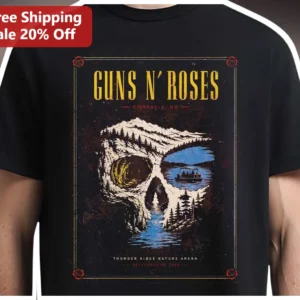 Guns N' Roses Vintage Concert Poster Skull Graphic Tee Classic Rock Band Shirt available at our Los Angeles warehouse