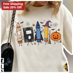 Halloween School Supplies Costume Tee Cute Kawaii Teacher Graphic Shirt available at our Los Angeles warehouse