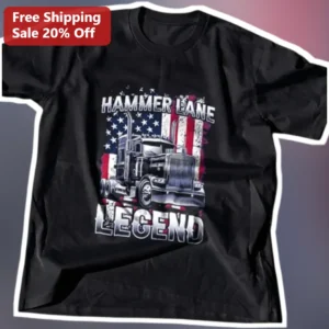 Hammer Lane Legend Big Rig Trucker Graphic Tee Black American Flag Peterbilt Shirt available at our Los Angeles warehouse