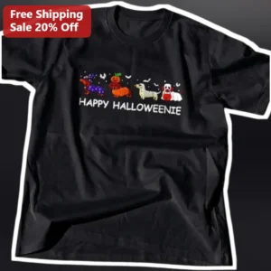 Happy Halloweenie Dachshund Tee Funny Wiener Dog Halloween Costume Shirt Gift available at our Los Angeles warehouse