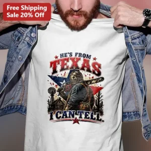 He's From Texas I Can Tell Leatherface Vintage Graphic Tee available at our Los Angeles warehouse