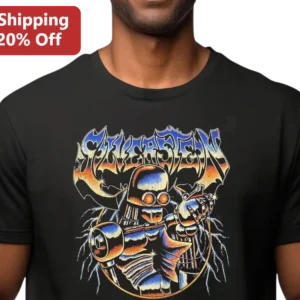 Heavy Metal Robot Boombox Graphic Tee Retro Synthwave Mecha Shirt for Gamers available at our Los Angeles warehouse