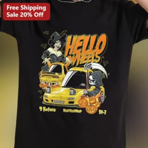 Hello Wheels 4 Rotors RX-7 Halloween Graphic Tee available at our Los Angeles warehouse