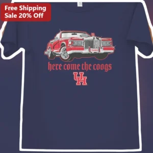 Here Come The Coogs Vintage Car Graphic Tee University of Houston Football Fan Gift available at our Los Angeles warehouse
