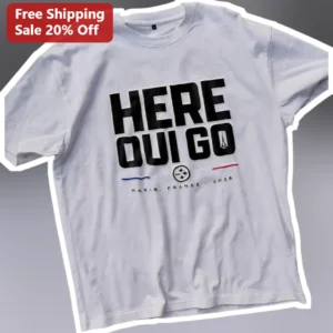 Here You Go Tee Steelers Paris Super Bowl 2026 NFL Fan Graphic Shirt available at our Los Angeles warehouse