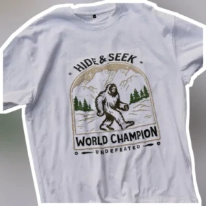 Hide Seek World Champion Undefeated Bigfoot Tee Vintage Outdoor Gamer Gift available at our Los Angeles warehouse