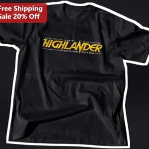 Highlander There Can Be Only One Graphic Tee Christopher Lambert Sean Connery Movie Quote Shirt available at our Los Angeles warehouse