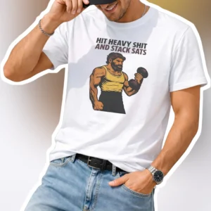 Hit Heavy Shit And Stack Sats Tee Vintage Bodybuilder Gym Humor Shirt available at our Los Angeles warehouse