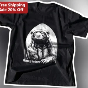 Honey Badger Don't Care Funny Vintage Graphic Tee for Men Women available at our Los Angeles warehouse