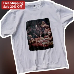 Horror Clown Teddy Bear Photo Print Tee Creepy Cute Halloween Graphic Shirt available at our Los Angeles warehouse