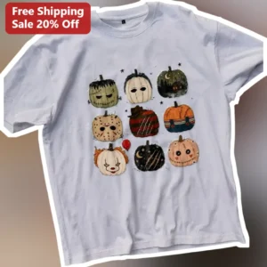 Horror Movie Villain Pumpkins Graphic Tee Halloween Slasher Fans Gift available at our Los Angeles warehouse
