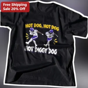 Hot Dog Hot Dog Hot Diggity Dog Justin Jefferson Vikings Touchdown Celebration Graphic Tee available at our Los Angeles warehouse