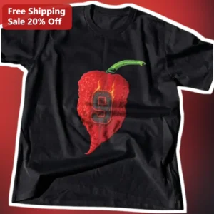 Hot Pepper Flame Number Shirt Tee Custom Personalized Ghost Pepper Graphic Apparel available at our Los Angeles warehouse