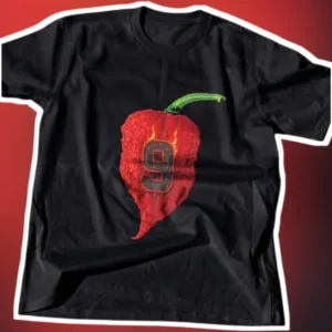 Hot Pepper Number Tee Personalized Ghost Pepper Shirt with Custom Number for Spice Lovers available at our Los Angeles warehouse