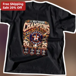 Houston Astros AL West Division Champions Tee Baseball Fan Gift Apparel available at our Los Angeles warehouse