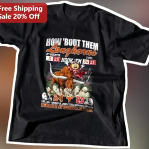 How Bout Them Longhorns Hook Em Tee Texas vs Oklahoma Rivalry Fan Shirt available at our Los Angeles warehouse