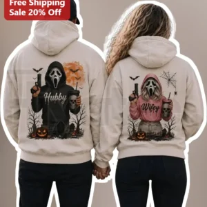 Hubby Wifey Ghostface Scream Movie Matching Hoodie Halloween Couple Gift available at our Los Angeles warehouse