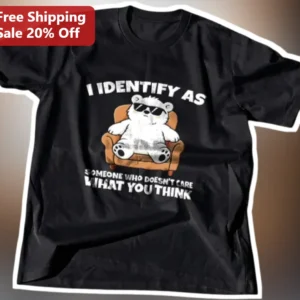 I Identify As Someone Who Doesn't Care What You Think Funny Polar Bear Graphic Tee for Introverts available at our Los Angeles warehouse
