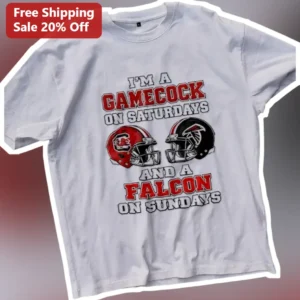 I'M A GAMECOCK ON SATURDAYS AND A FALCON ON SUNDAYS Tee available at our Los Angeles warehouse