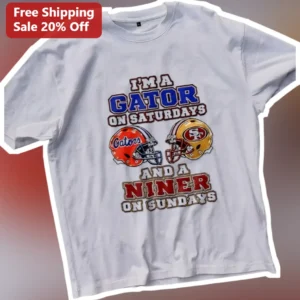 I'm A Gator On Saturdays And A Niner On Sundays Tee Florida Gators San Francisco 49ers Football Fan available at our Los Angeles warehouse