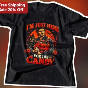 I'M JUST HERE FOR THE CANDY Ash Williams Evil Dead Halloween Graphic Tee available at our Los Angeles warehouse
