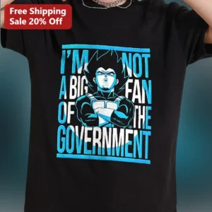 I'M NOT A BIG FAN OF THE GOVERNMENT Vegeta Dragon Ball Z Graphic Tee available at our Los Angeles warehouse