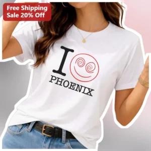 I Phoenix Retro Smiley Face Graphic Tee for Women Men available at our Los Angeles warehouse