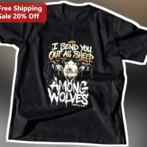 I Send You Out As Sheep Among Wolves Matthew 10:16 Christian Grunge Tee available at our Los Angeles warehouse